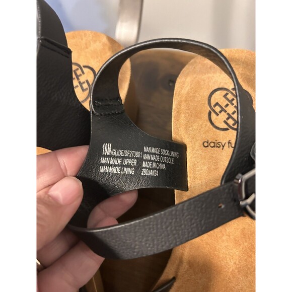 Women's Black Strappy Peep Toe Platform Rubber Wedge Sandals Size 10 Medium - Picture 4 of 9